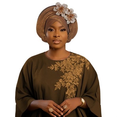 Flower Headwear Multi-Layer Bonnet Hat African Women Nigerian Turban Headtie Cap