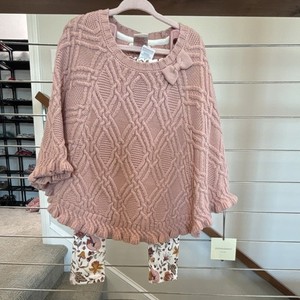 Cynthia Rowley 2 Piece Pink Knit Long Sleeve Sweater & Floral Leggings Set 2T