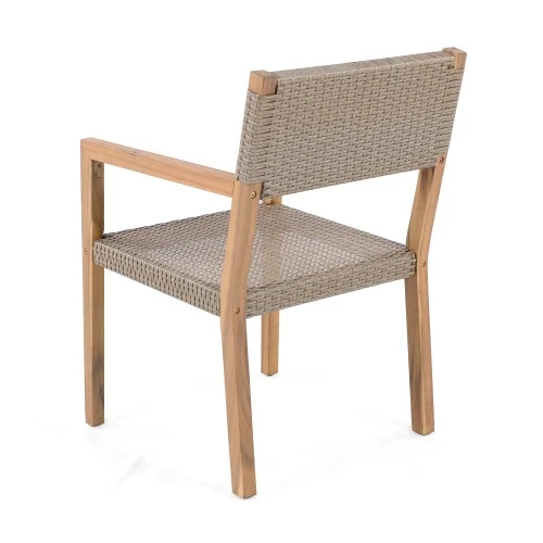 Outdoor Dining Chairs Set of 2 Teak Acacia Wood PE Wicker Patio Garden - Image 3 of 4