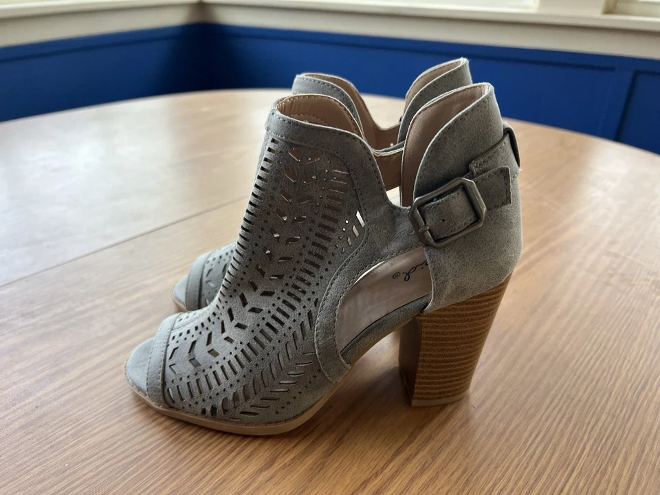 Zapatos gris Qupid para mujer talla: 6 gris malla punta abierta botín tacón bloque nuevos sin etiquetas Foto 2 de 4