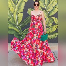 Eliza J Tie Front Floral Print Flowy Maxi Dress Size 4 Romantic Boho Chic