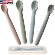 Silicone Baby Spoons Set of 4, Toddler Spoons for Self Feeding 6 Months, Two Siz