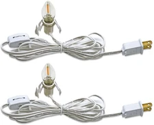 KGC C7 Accessory Cord with 2 C7 Led Light Bulb Candelabra-Base E12 Socket, Wh...