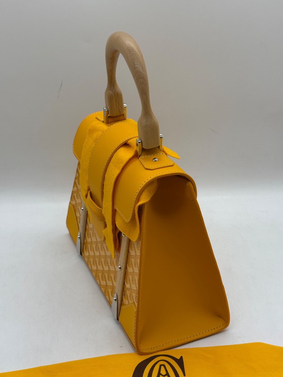 $7600 Goyard Saigon Top Handle Bag Coated Canvas with Leather PM yellow image 8