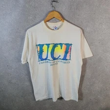Vintage Jerzees Uni California Irvine 1990 Single Stitch T Shirt Men’s L White