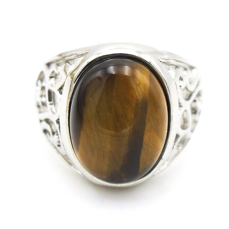 Anillo de boda vintage de piedra de café para hombre de acero inoxidable retro anillo de sello de motociclista Foto 3 de 4