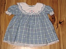 VINTAGE BABY GIRL EASTER DRESS GOOD LAD 6-12 MOS LACE LACY RUFFLE COLLAR BUNNY