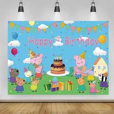 Telón de fondo de feliz cumpleaños Peppa Pig 5x3,5 pies, para decoración de fiesta de cumpleaños para niños