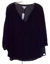Charming Charlie C Women Semi Sheer Black 3/4 Caftan Style Sleeve Blouse XL  NWT