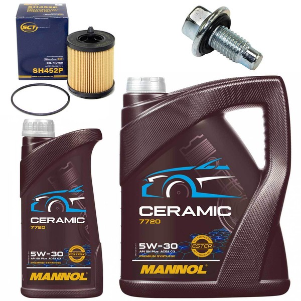 MotoröL Filter Set Mannol 5W-30 Ceramic 6 Liter + Schraube FüR Opel Vectra Saab-image