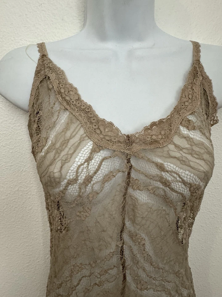 Camiseta sin mangas FRESH PRODUCE para mujer camisola encaje marrón larga mediana excelente Foto 2 de 4