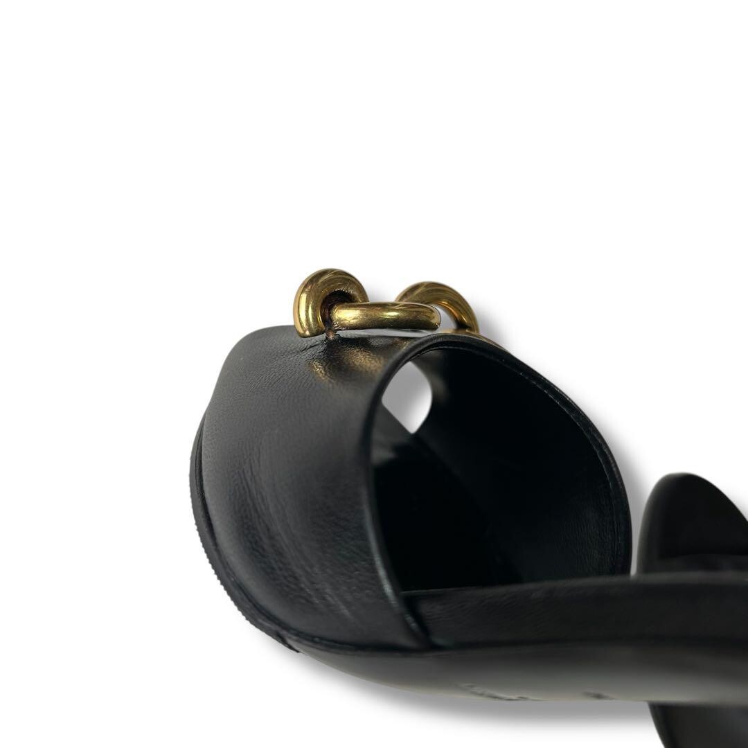 Sandali donna YSL Saint Laurent catena punta aperta mulo 34US4 pelle nera Vibram