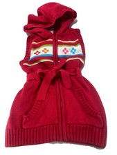 Gymboree Girls Red Flowers Sweater Zipper Jacket with Hoodie and Belt Size 5-6