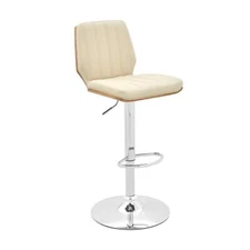Sabine Adjustable Swivel Cream Faux Leather with Walnut Back and Chrome Bar...