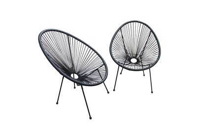 Black 2 Pack Egg Shaped Papasan Acapulco Indoor / Outdoor Chair