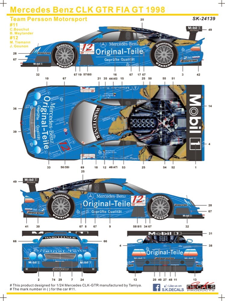 SK Decal 1/24 Mercedes-Benz CLK-GTR FIA GT 1998 ♯11/12 Full Decal