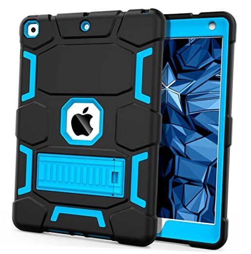 Protective iPad 9th/8th/7th Gen Case in Black & Sky Blue  -image