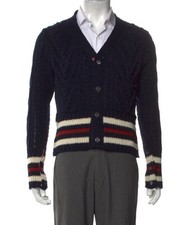 Thom Browne Men  s Small Mohair Cable Cardigan Navy Blue