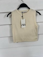New Zara Women's Ecru Cream Sleeveless Cropped Camisole Tank Top Size L