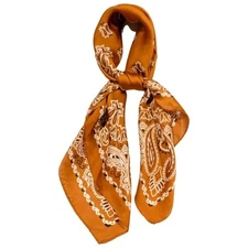 Western Cowgirl Boho Bandana Print Silky Feel Wild Rag Scarf Golden Yellow