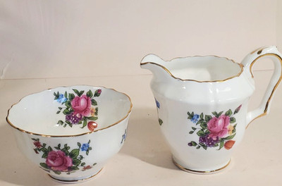 Crown Staffordshire Pink Rose Orange Tulip Cream & Sugar Multicolor F8234