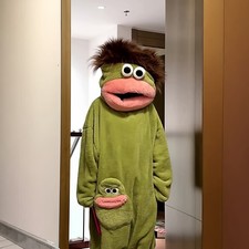 Cartoon Monster Couple Bodysuit Thick Coral Fleece Pajamas With Comb