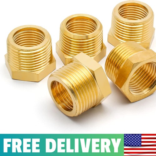 Litoexpe 5Pcs Brass Reducer Hex Bushing, 3/4" NPT Male to 1/2" NPT Female Thread