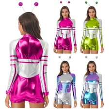 Women Outfits Halloween Bodysuit Shiny Astronaut Party Alien Costume Carnival