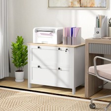 HOMCOM 2 Drawer File Cabinet with Lock and Adjustable Hanging Bar White