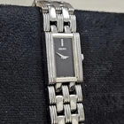 Vintage Seiko Tank Watch Ladies Silver Tone Black Dial Elegant CLEAN *Running