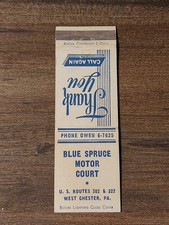 Vtg. Blue Spruce Motor Court, West Chester, Pa. Matchcover (C19)