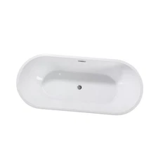 59" Acrylic Freestanding Bathtub, Stand Alone Soaking Tub, Glossy White