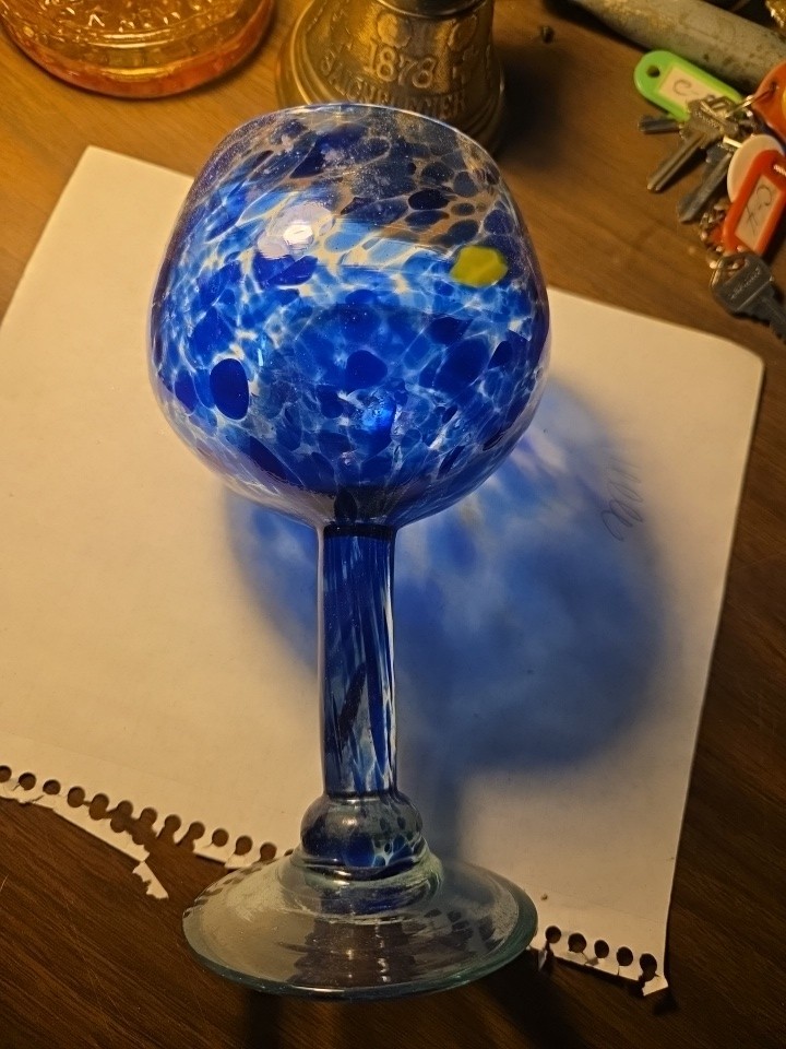 Pebble Confetti Wine Goblet Colorful Handblown Stem Glass 8''