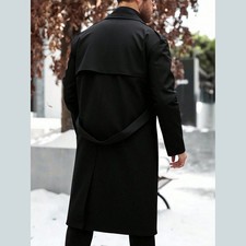 Herren Trenchjacke Zweireiher Business Mantel Windbreaker Schwarz