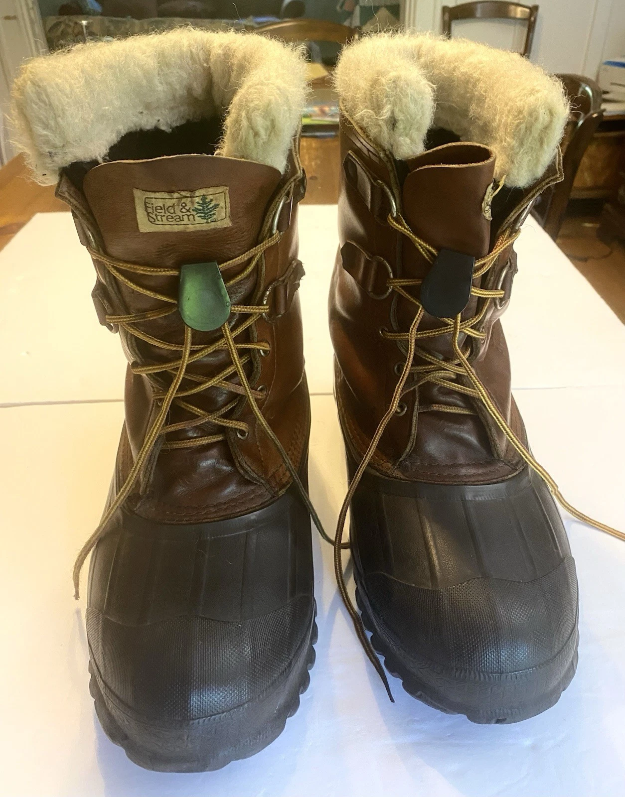 Field & Stream Arctic Pacs Vintage Mens 10D Leather Rubber Winter Pac Boot USA