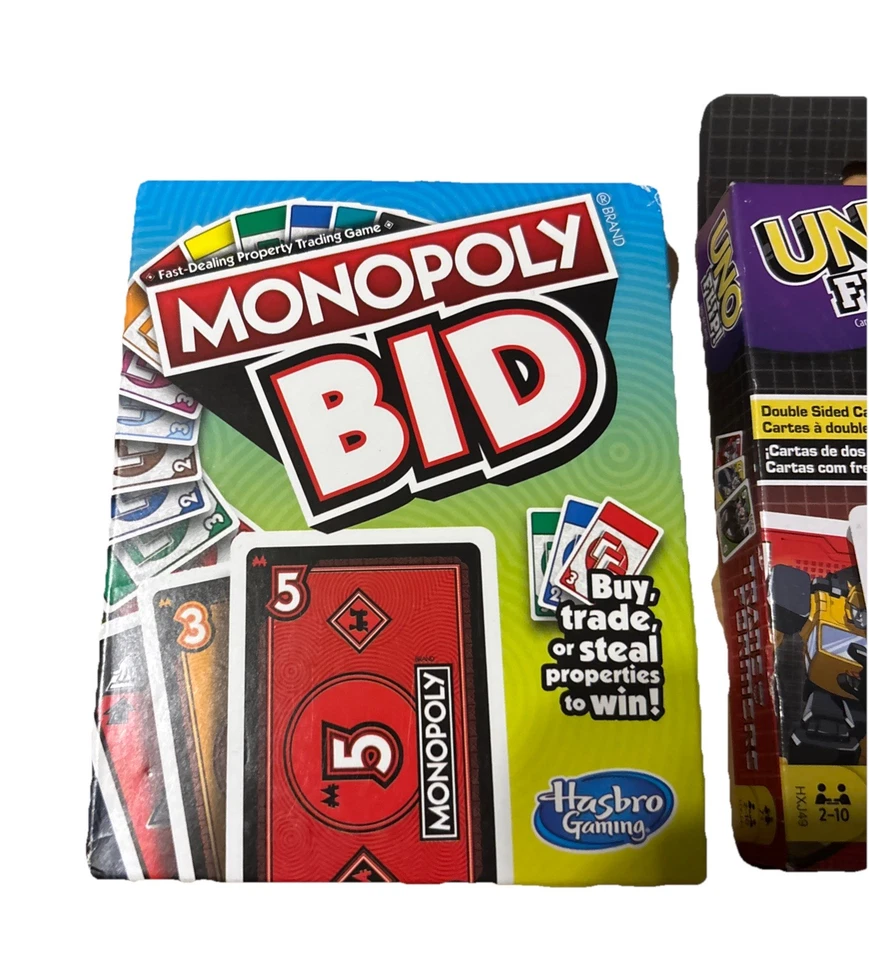 Mattel Games UNO Flip Transformers y Monopoly Bid Juegos de Cartas Nuevos Foto 2 de 4