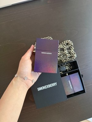 Purple Holographic Cigarette Case Chain Bag Mini Box Purse Detachable Strap