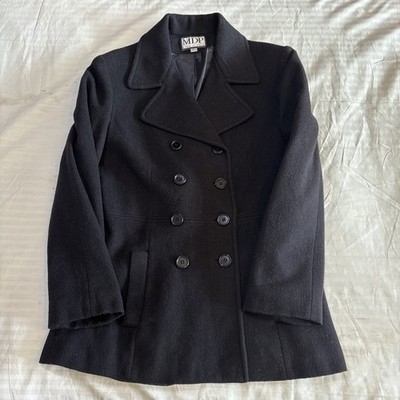 Mario De Pinto Wool Women s Small Black Pea Coat Double Breasted Jacket. Vintage