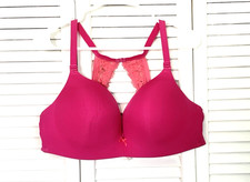 Cacique Simply Wire Free Plunge Bra Size 40D Pink Racerback Lace Molded Cups
