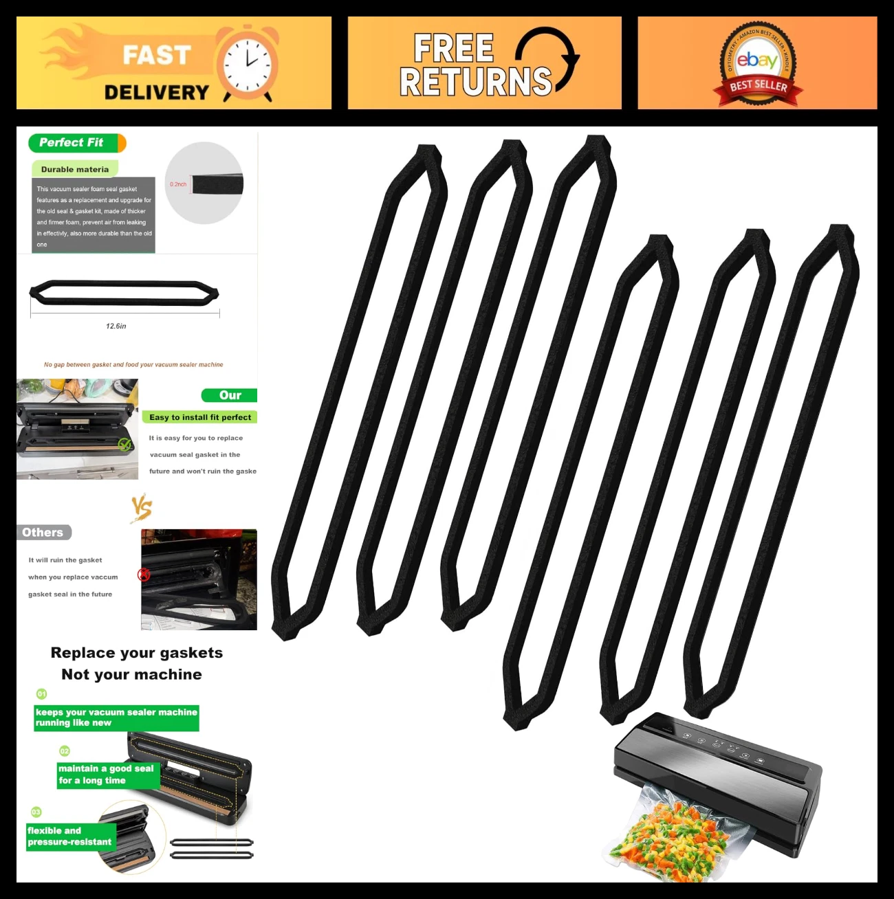 Vacuum Sealer Gasket Set - 6 Foam Replacements for Food Saver E2900/E2901 Series