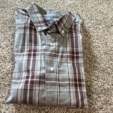George Classic Fit Gray Burgundy Plaid Long Sleeve Button-Up Shirt Men's M