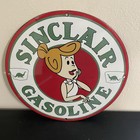 VINTAGE SINCLAIR DINO FLINT STONE LADY GASOLINE OIL PORCELAIN SIGN — photo 1
