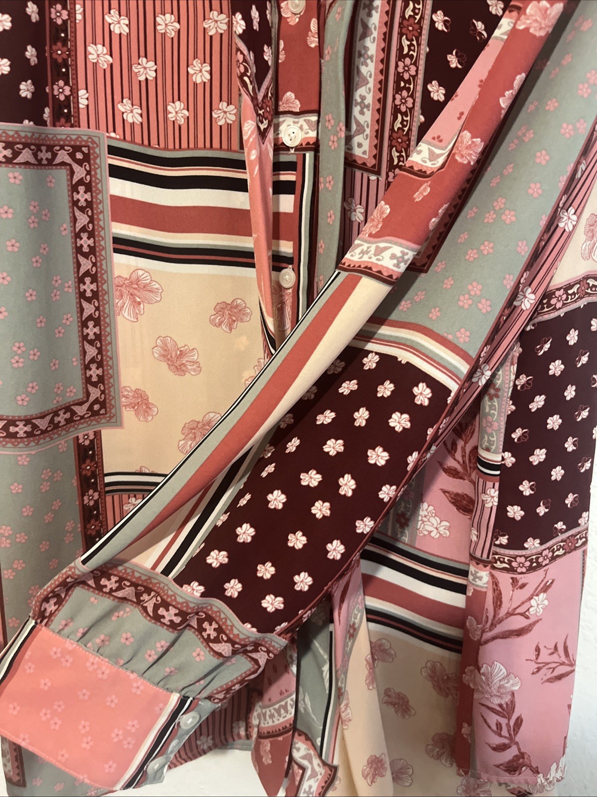 Talbots Floral Patchwork Pattern Tie Neck Button … - image 4