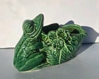 Vintage McCoy USA Pottery Frog Flower Planter Green Glaze 1950s Figural
