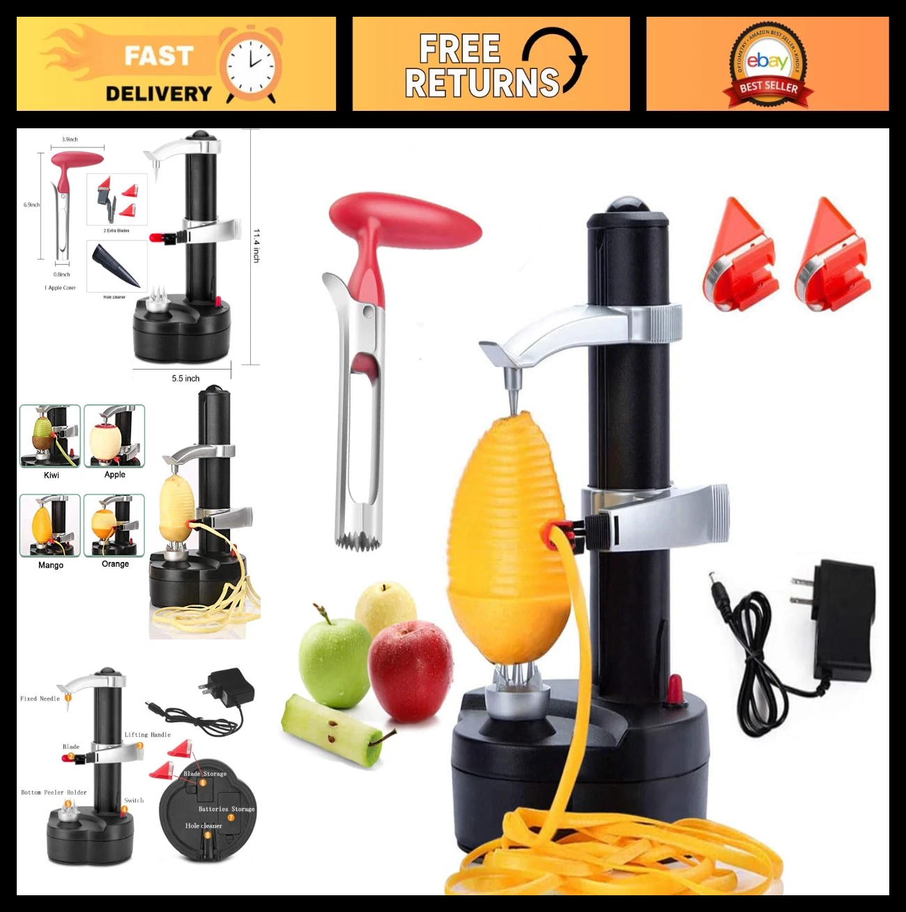 Automatic Electric Potato Peeler Machine for Fruits & Vegetables, Includes Extra