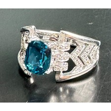 925 STERLING SILVER LONDON BLUE AND COLORLESS TOPAZ RING SIZE 9.75 SKY