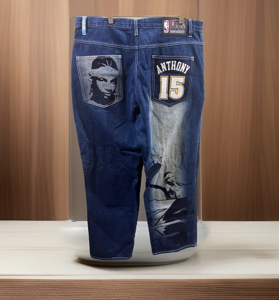 Pantalones de mezclilla UNK Carmelo Anthony Denver Nuggets #15 talla 36 holgados Y2K nuevos Foto 3 de 4