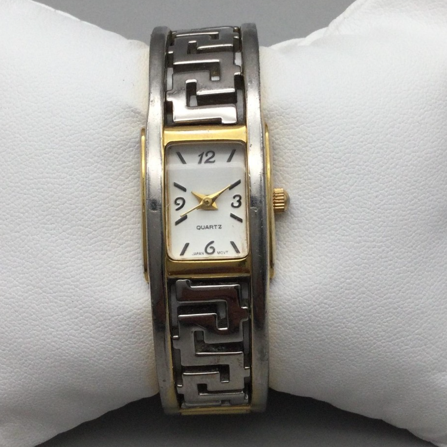 Avon Womens 19mm Two Tone Hinged Bangle Watch Greek Key New  display picture 2