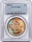 1884-O Morgan Dollars - PCGS MS-63 - Rainbow Toned