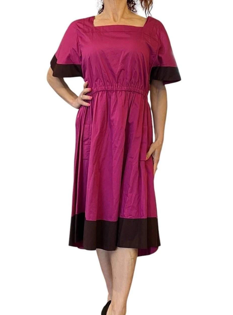 VETEMENTS SONIA RYKIEL ABITO COTONE VIOLA ADERENTE SVASATO MANICA CORTA COLOR BLOCK MIDI 38 6